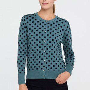 ❄️ 100% Cotton Lands' End Teal Polka Dot Cardigan Size M